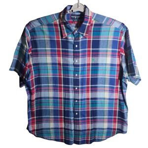 Ralph Lauren Blaire Plaid‎ Short Sleeve Button Down Shirt Men's XXL 100 Cotton